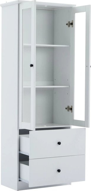 okwish Vitrine in Weiß mit LED-Beleuchtung, Glastüren, Schubladen und verstellbaren Einlegeböden, B/T/H: 60 x 35 x 165 cm - Bild 1