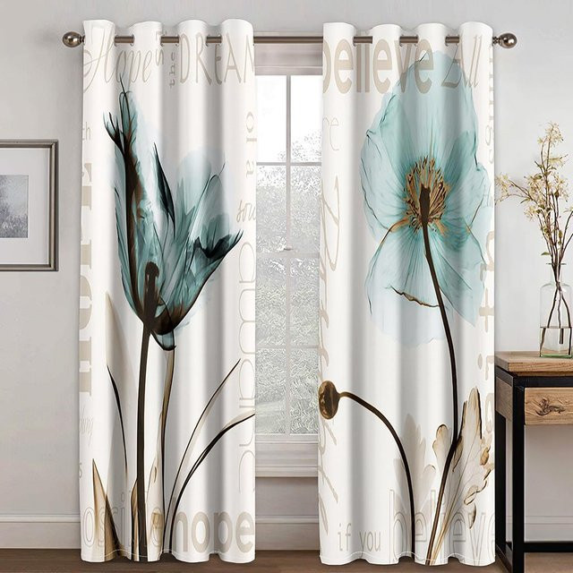 A Family Of Home Textiles Set aus 2 semi-transparenten Vorhängen mit rosa Blumen Aquarell Ölgemälde Design, Mehrfarbig, Breite: 70 cm, Höhe: 165 cm - Bild 1