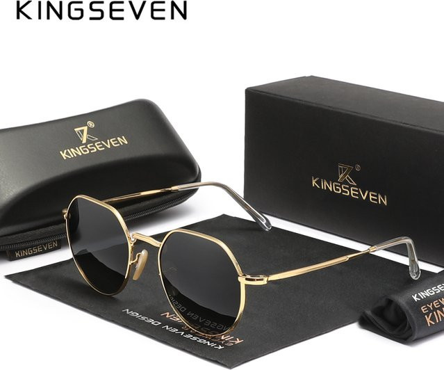 KINGSEVEN Sonnenbrille Rund, Vollrand, Metall, Gold, Unisex, polarisiert - Bild 1