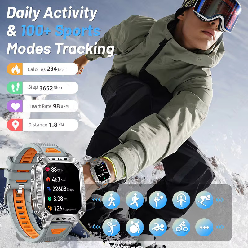 LIGE Smartwatch, Schwarz, Silikon, Herren, Wasserdicht - Bild 5