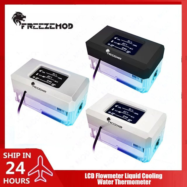 FREEZEMOD AIO Wasserkühlungsthermometer in Schwarz mit LCD-Durchflussmesser, 5V ARGB und 3-in-1 Lüfter-RPM-Geschwindigkeitsmonitor - Bild 1