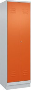 C+P Wäsche-Spind Classic PLUS mit Sockel, 2 Abteile, grau/orange, H x B x T: 195 x 60 x 50 cm, mit Zylinderschloss und mittiger Trennwand - Bild 1