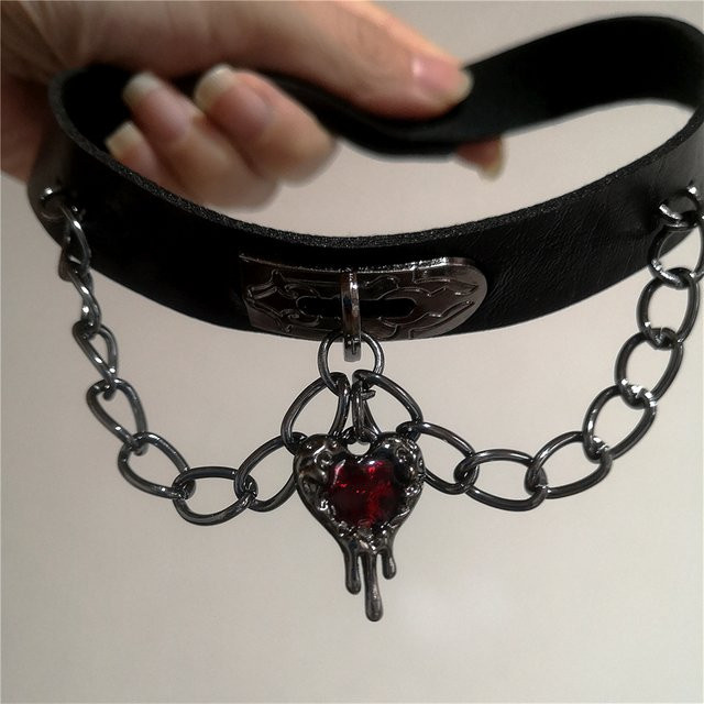 imixlot Halskette Leder, Rotes Herz Anhänger, Schwarz, Unisex - Bild 1