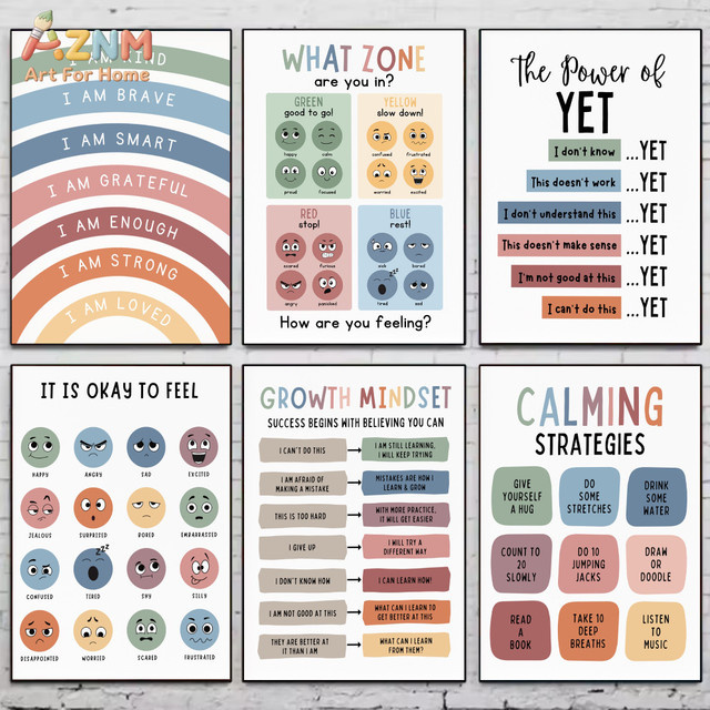 Kayou Boho Growth Mindset Emotion Zone Leinwand-Wandkunstdruck mit positiven Affirmationen, Mehrfarbig, Rechteckig - Bild 1