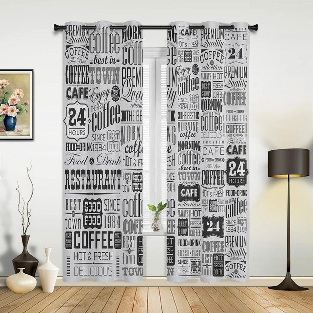 Yiran Furniture Vorhänge mit Kaffeetassen und Süßigkeiten Motiv, Modernes Design, Weiß, B: 70 cm, H: 100 cm, 2er-Set - Bild 1