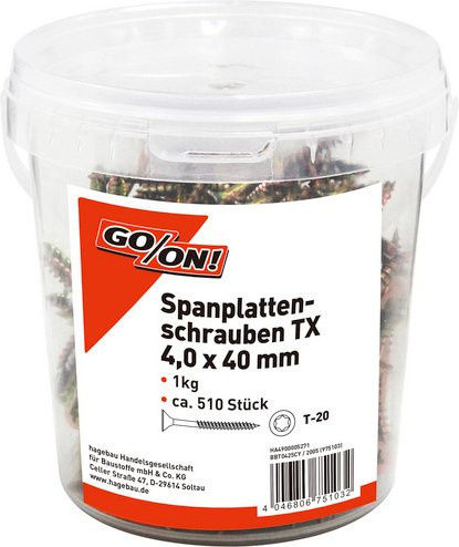 GO/ON! Torx-Spanplattenschraube aus Stahl in Gold, Durchmesser: 4 mm, Länge: 40 mm - Bild 1
