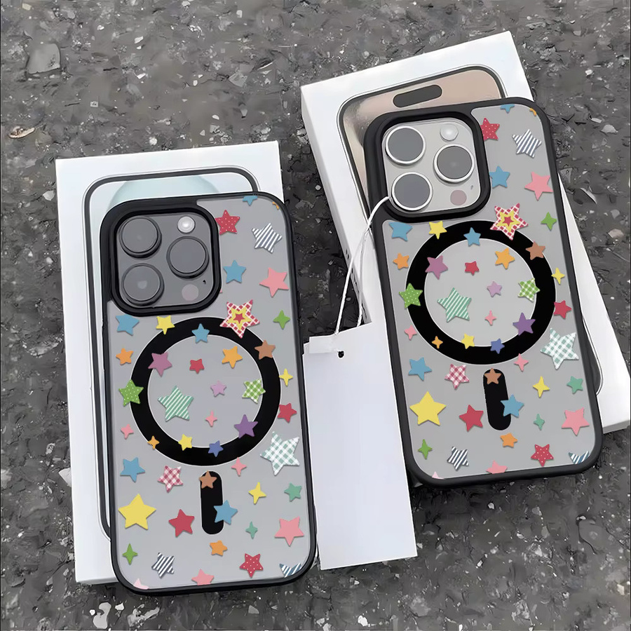 Magnetische iPhone Handyhülle mit INS-Stern-Design und Umhängeband, stoßfeste matte Acryl-Abdeckung für Apple iPhone 17 16 15 14 13 12 11 Pro Max, Multicolor - Bild 6