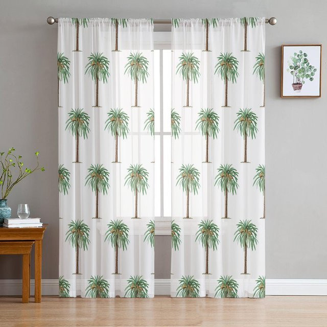 Transparente Kokospalmen Vorhänge von Household supplies MH mit floralem Design in Weiß, Breite: 135 cm, Höhe: 185 cm - Bild 1