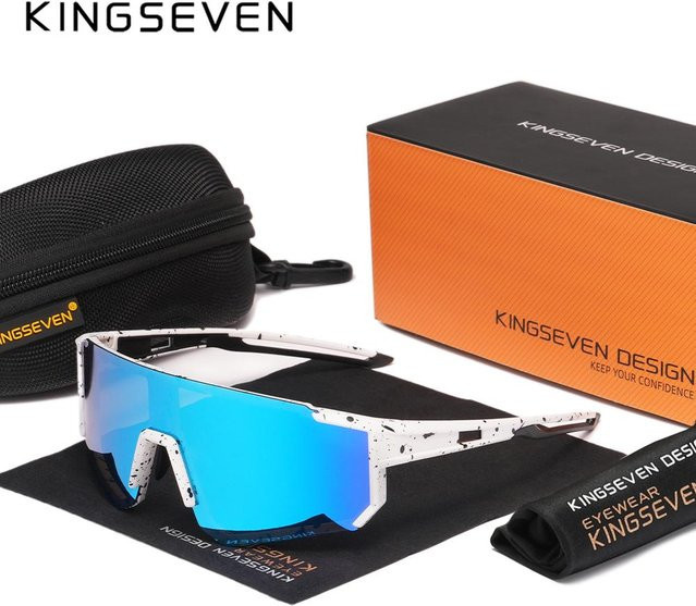 KINGSEVEN Radsportbrille, Unisex, Vollrand, weiß, polarisiert - Bild 1