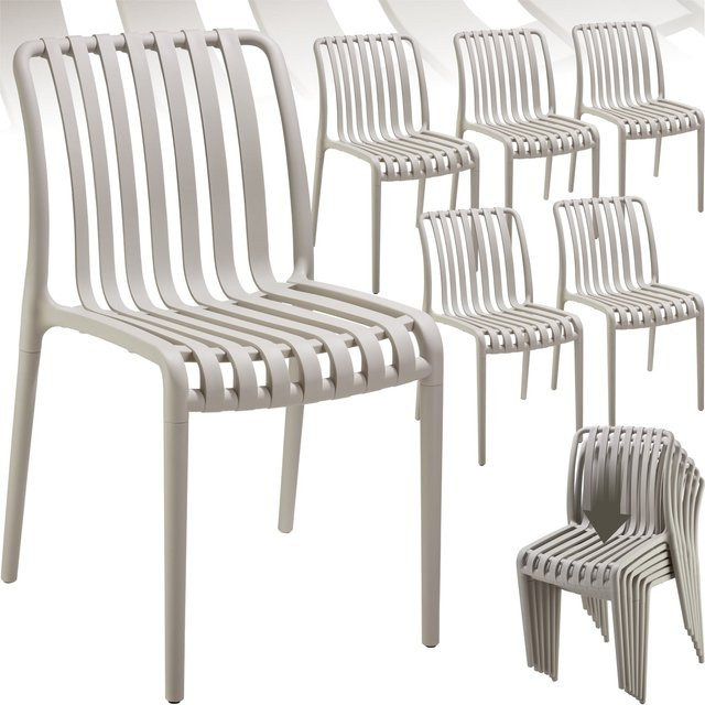 tectake Gartenstühle Alcudia Set aus 6 Stück, wetterfest und UV-beständig, stapelbar, Polypropylen, Taupe/Beige, B/T/H: 47 x 58 x 80,5 cm - Bild 1