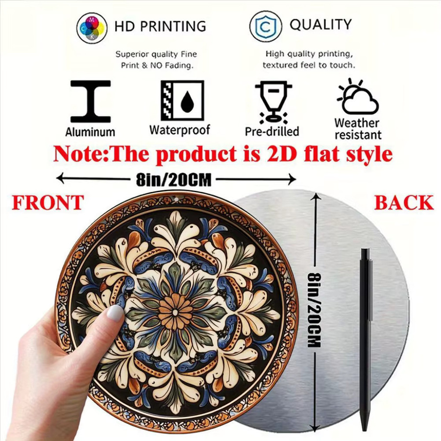 Rundes Aluminiumschild CIFBUY mit Mandala-Blumen-Design in Multicolour, Retro-Deko aus Metall, Durchmesser: 20 cm - Bild 2
