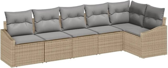 vidaXL Garten-Sofa-Set 6-teilig aus Poly Rattan in Beige mit Polsterkissen und modernem Design - Bild 1