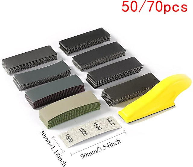 TQLQ Micro Detail Sander Papier Kit für Nass- und Trockenschleifen mit Schleifblock für Metall und Holzbearbeitung, 51-teiliges Set - Bild 1