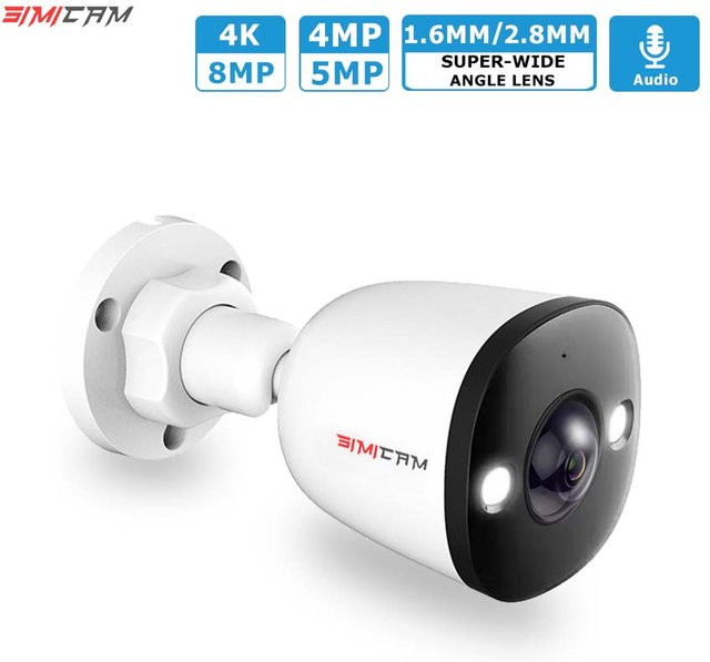 SIMICAM 4K 8MP PoE IP Überwachungskamera mit Weitwinkel-Objektiv, Farbnachtsicht und Smart Alarm, Weiß - Bild 1