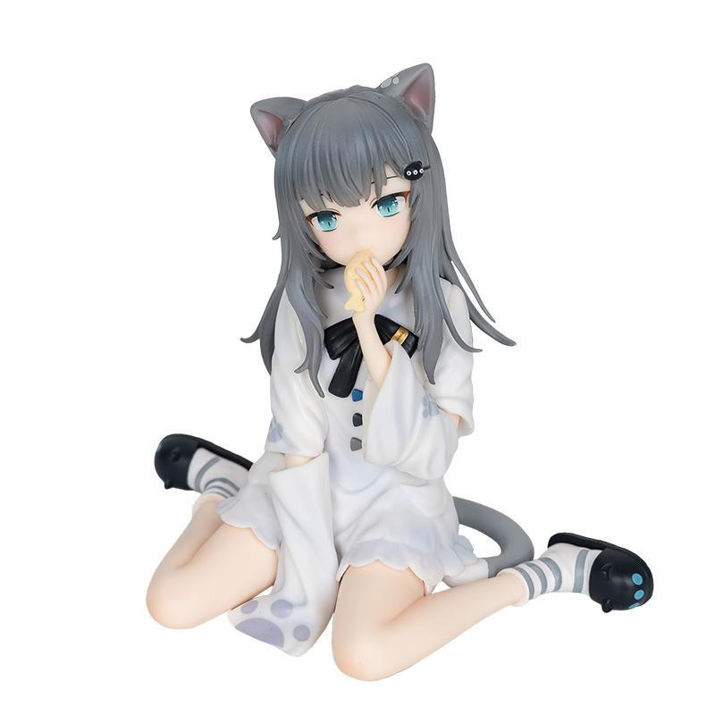 Yiran toy 1 Nachoneko Sitzende Anime Katzenmädchen Figur Grau - Bild 2