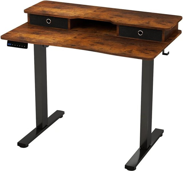 Costway Elektrisch Höhenverstellbarer Schreibtisch in Braun mit Kabelmanagement B/T: 100 x 60 cm - Bild 1