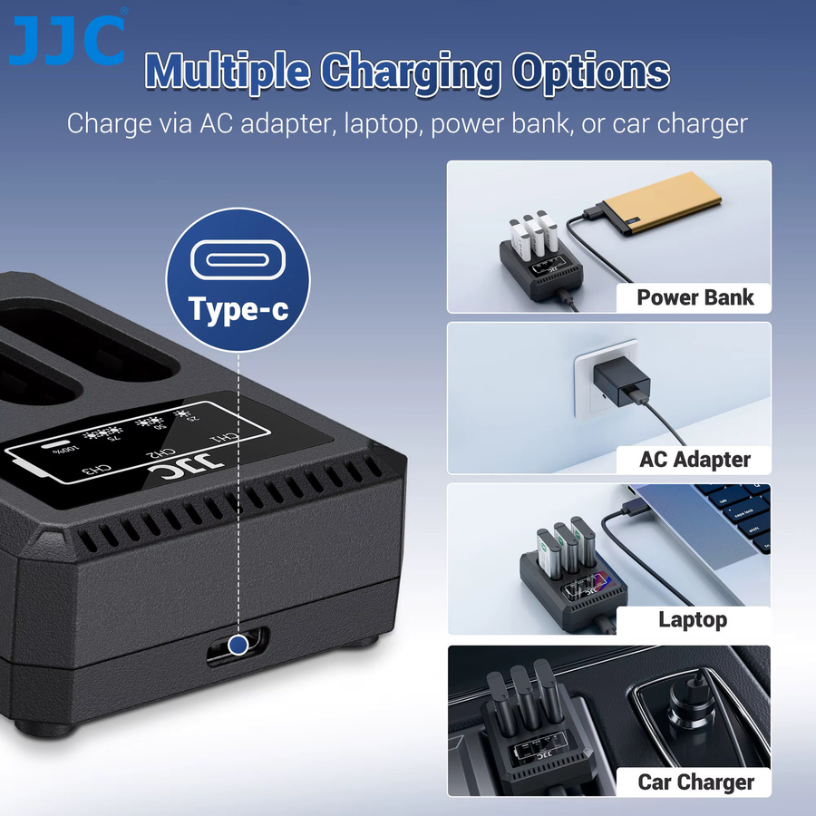 JJC NP-BX1 Akkuladegerät USB Dreifach-Ladestation für Sony ZV-1F ZV1F ZV-1 II ZV-1 ZV1 RX100 VII VI VA V IV III II HX80 HX90 HX90V HX99 in Schwarz - Bild 3