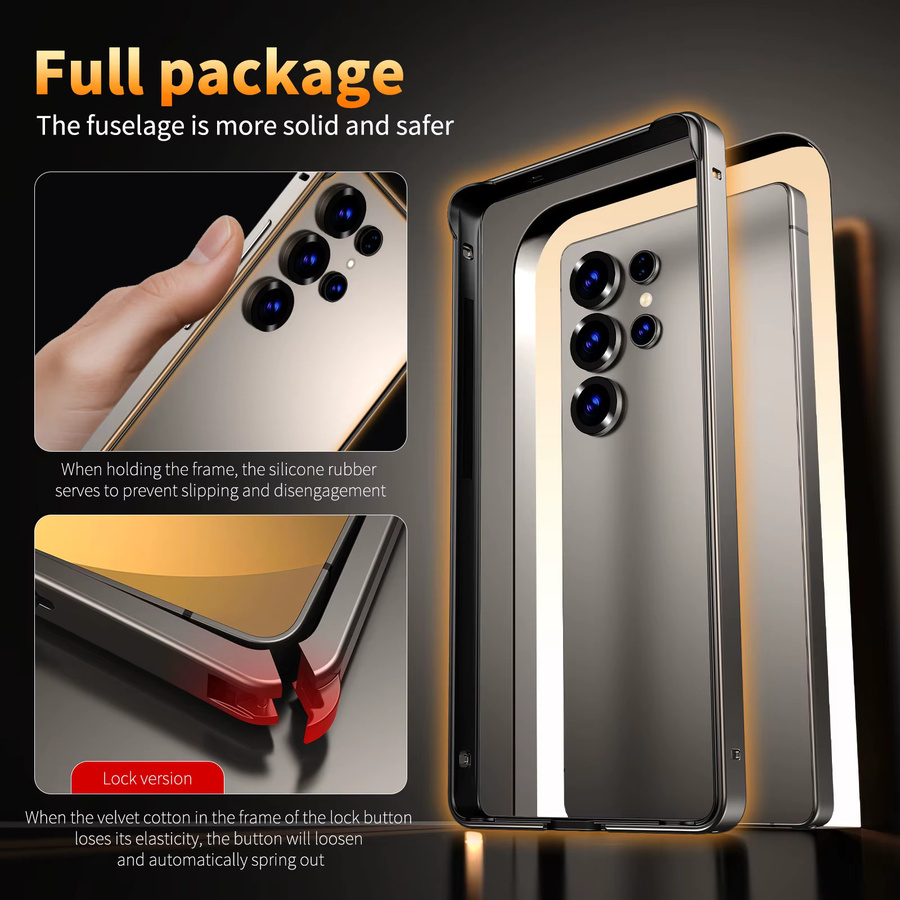 Aluminium Metall-Stoßfängerhülle für Samsung Galaxy S26 Ultra, S25 Plus und S24 5G in Schwarz - Bild 3