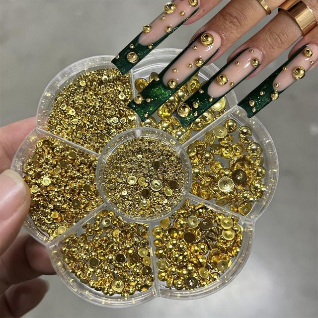 HotPress Nagelkunst-Charms, Gold Perlen und Strass, Metallic, Unisex - Bild 1