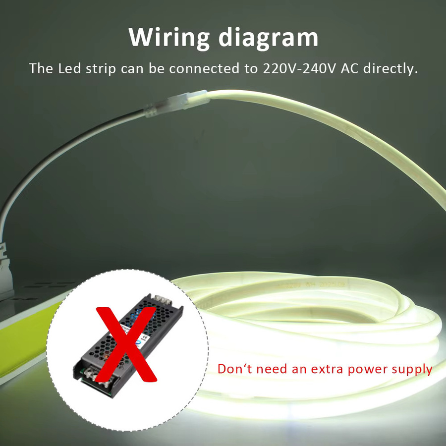 MJJCLED COB LED-Streifen IP67 Wasserdichtes Flexibles Lichtband mit EU-Stecker für Außenbeleuchtung, Weiß, 220V - Bild 3