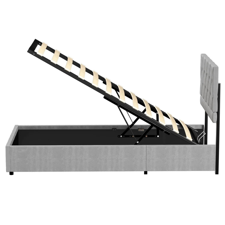 okwish Einzelbett mit Stauraum und Kopfteil in Hellgrau, B/T/H: 90 x 200 x 110 cm - Bild 2