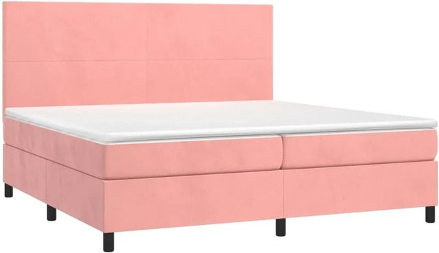 vidaXL Boxspringbett mit Matratze in Rosa, Samt, mit LED-Unterbettbeleuchtung und USB-Ladeanschluss, Hybrid-Konstruktion mit Taschenfederkern, B/T: 200 x 200 cm - Bild 1