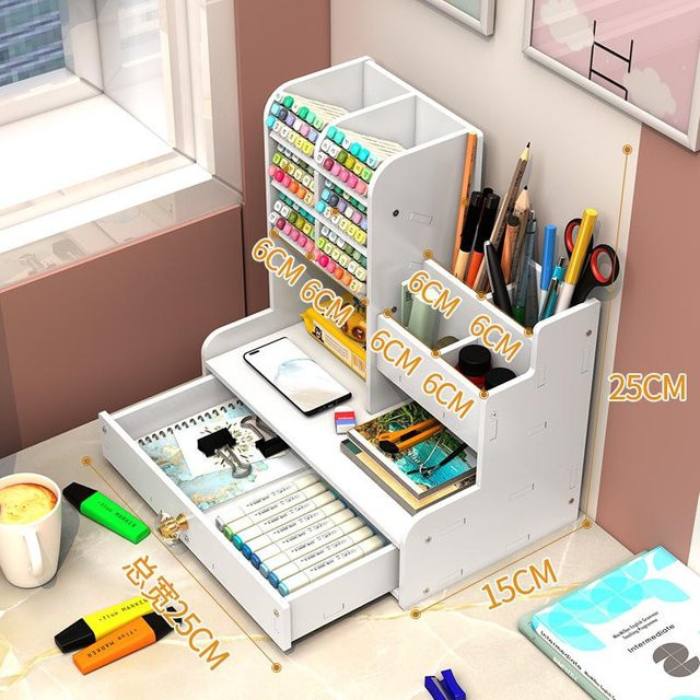 BEYIII2 Aktenaufbewahrungsbox für A4, mehrschichtiges Desktop-Aktenregal mit Stifthalter in Weiß - Bild 1