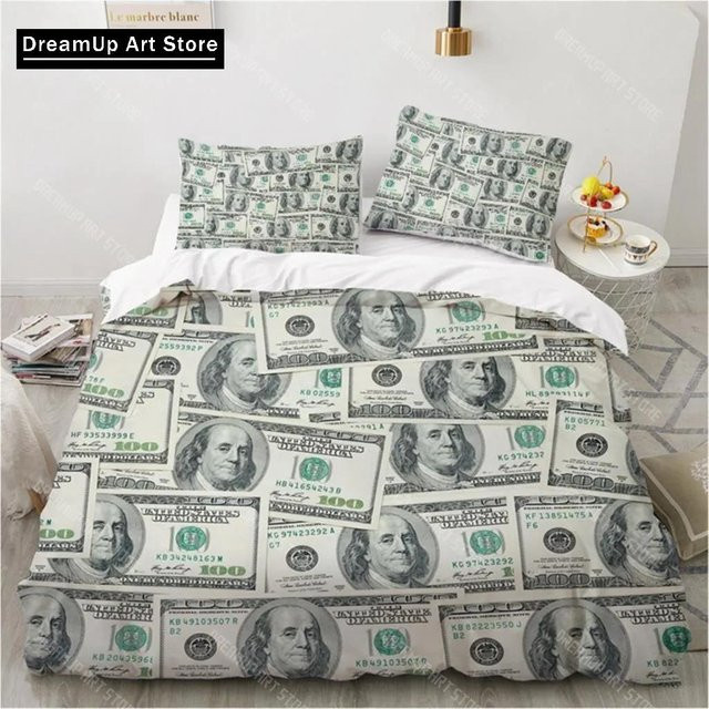 Bettbezug mit Dollar-Banknoten Design aus Mikrofaser in Grün, B/H: 90 x 200 cm - Bild 1