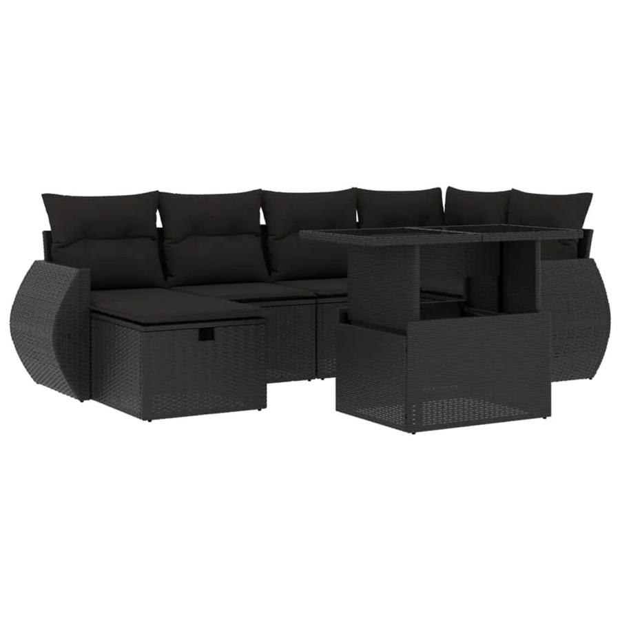 vidaXL 7-teilige Garten-Sofagarnitur aus Poly-Rattan mit Kissen in Schwarz - Bild 2