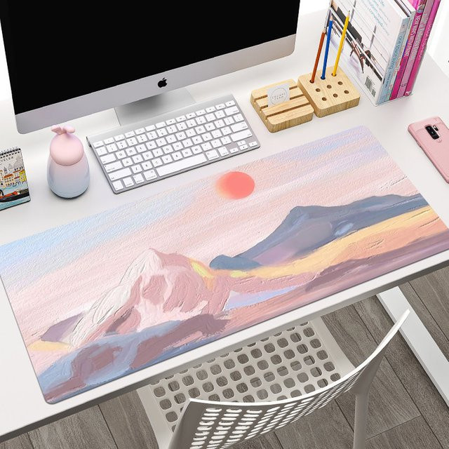 Mairuige Mauspad in Grau und Multicolour mit künstlerischem Ölgemälde-Design, übergroße Schreibtischunterlage für Laptop und Tastatur mit verriegelbarem Rand - Bild 1