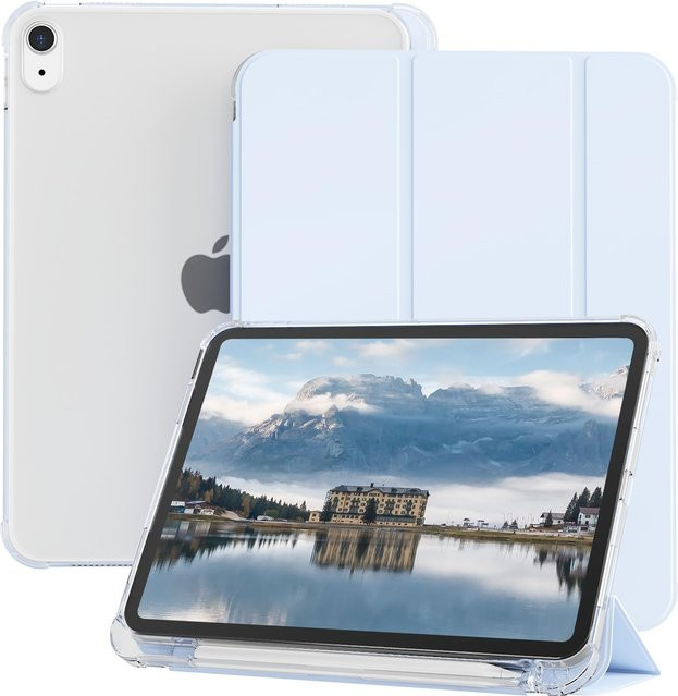 Zair Magnetische Smart Cover Hülle für iPad Pro und Air mit Silikon-Bleistifthalter, Blau/Transparent - Bild 1