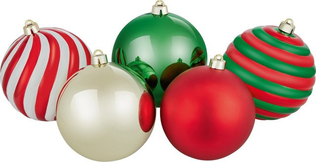 OBI Weihnachtskugeln Set aus Kunststoff in Gold, Grün und Rot, Durchmesser: 15 cm - Bild 1