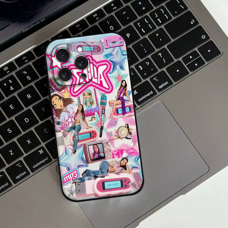 Emilia Mernes MP3 Handyhülle für Apple iPhone 11 bis 17 Pro Max, Weiche Schutzhülle, Schwarz/Multicolor - Bild 4