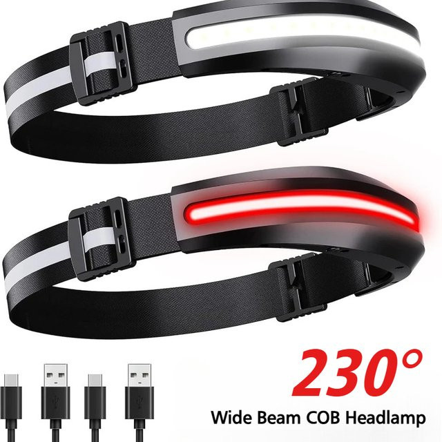 KDULIT COB-Stirnlampe mit LED, wiederaufladbar, Rot- und Weißlicht, Schwarz - Bild 1