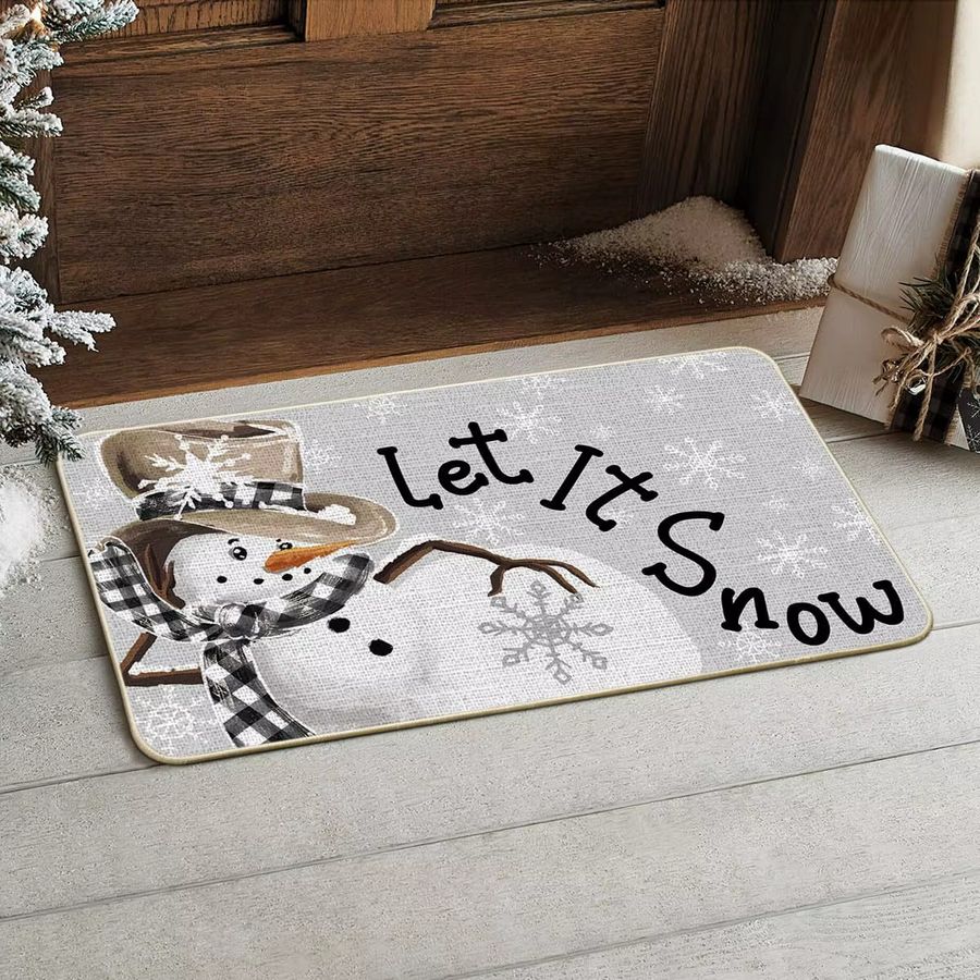 VIKAMA Graue Winter-Fußmatte mit Schneeflocken- und Schneemann-Motiv für Innen und Außen - Bild 2