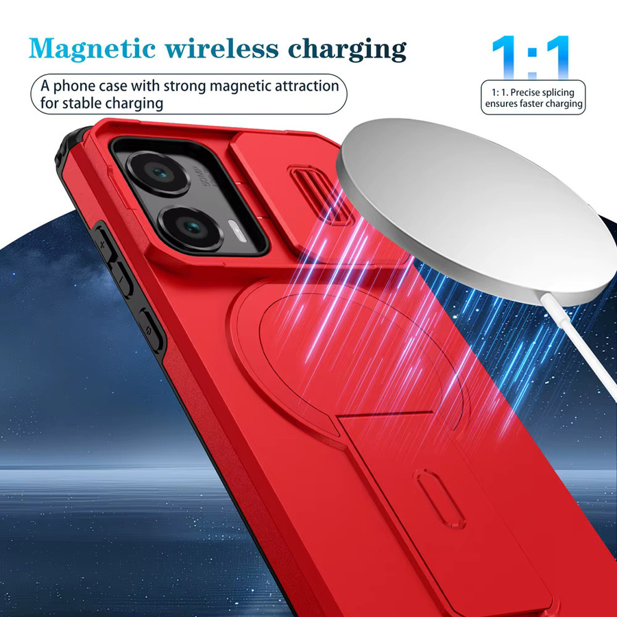 Motorola Luxuriöse Rüstungs-Magnethülle für Moto G Play Power 5G Edge Stylus 2024 2025 in Rot mit Objektivständer und kabelloser Ladehalterung - Bild 3