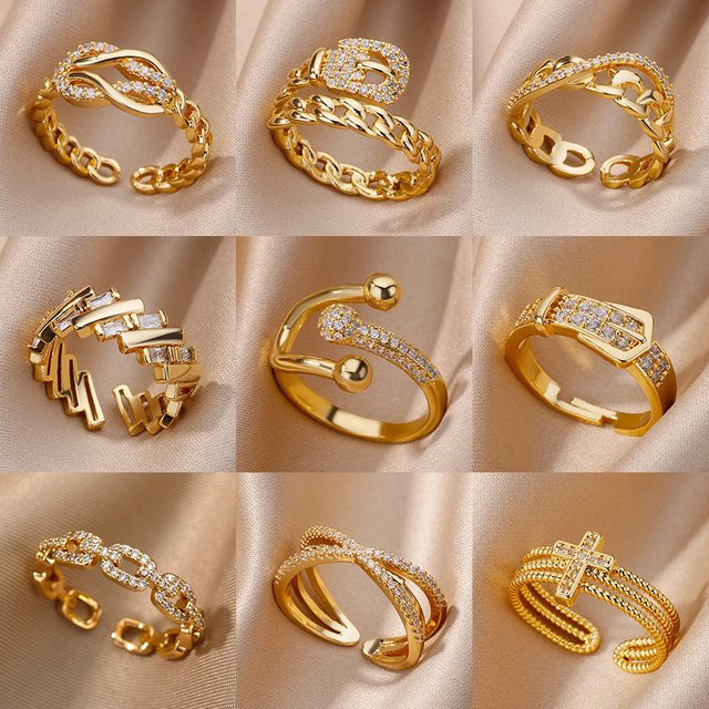 HPTOTMG Ringe, Edelstahl, Gold, Zirkonia, Damen - Bild 1