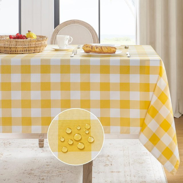 JINGYUE Pet Tischdecke kariert in Gelb-Weiß, rechteckige Polyester-Tischdecke für Küche und Picknick, B/B: 140 x 180 cm - Bild 1