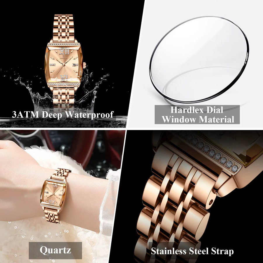 POEDAGAR Armbanduhr, Quarz, Edelstahl, Roségold, Datum, Damen - Bild 4