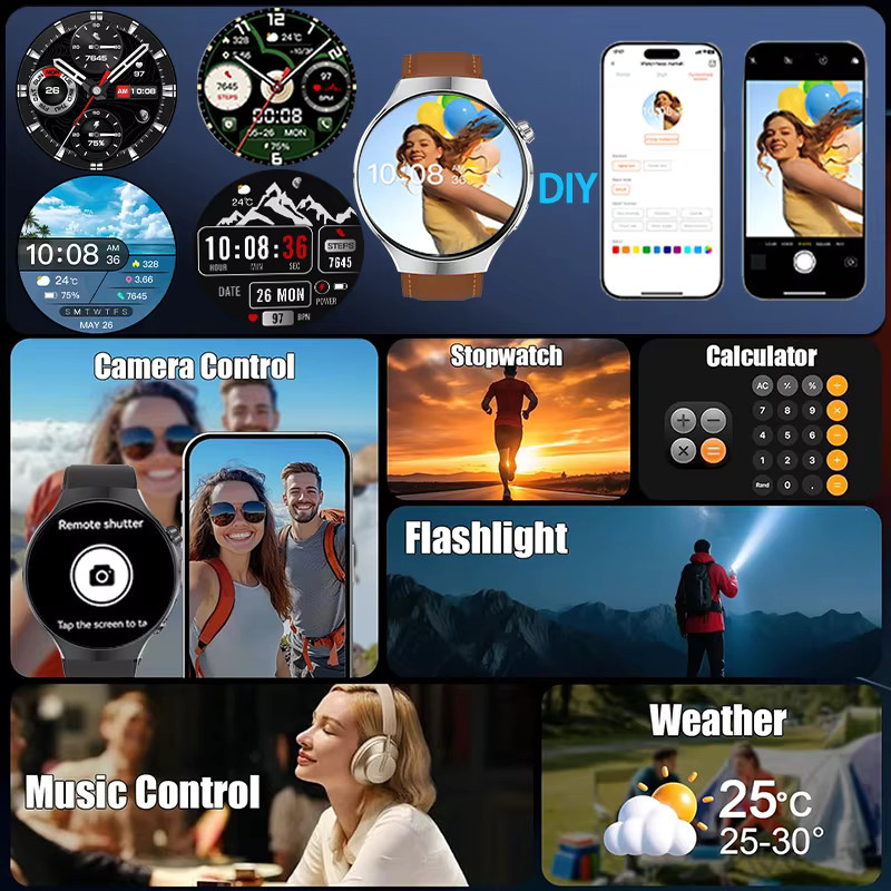 paazomu Smartwatch, 1,7 Zoll, Schwarz, Silikon, Edelstahl - Bild 6