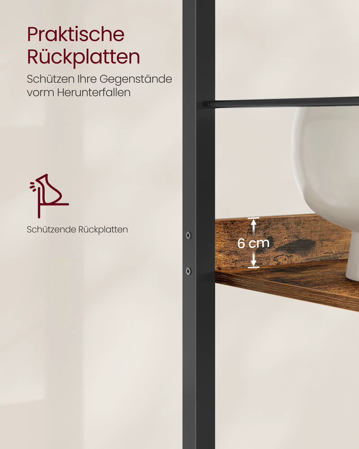 VASAGLE Bücherregal mit 6 Ebenen und Rückwand im Industrial Design, Farbe: Braun/Schwarz - Bild 4