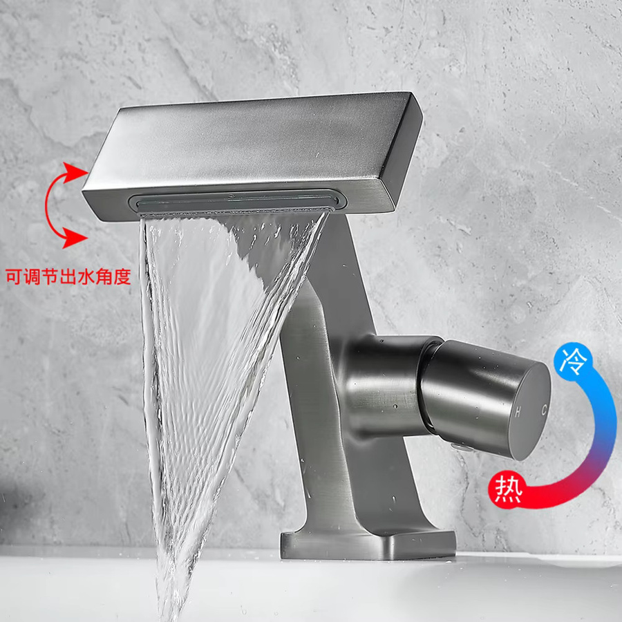 Bakala Wasserfall Badezimmer Wasserhahn mit Einhebelmischer in Gun Grey und Chrom Schwarz Finish für das Waschbecken - Bild 3