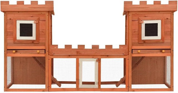 vidaXL Großer Kaninchenstall Kleintierkäfig Doppelhaus aus Kiefernholz in Braun und Grün, B/T/H: 184 x 101 x 50 cm