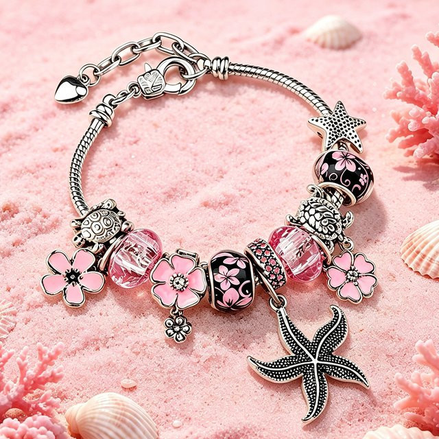 LEABYL Charm-Armband, Rosa Kristall, Perle, Silber - Bild 1