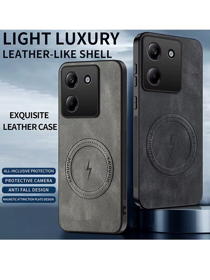 Luxus Leder Schutzhülle mit Magnetfunktion für Xiaomi Mi Poco M7 PRO 5G in Grau - Bild 3