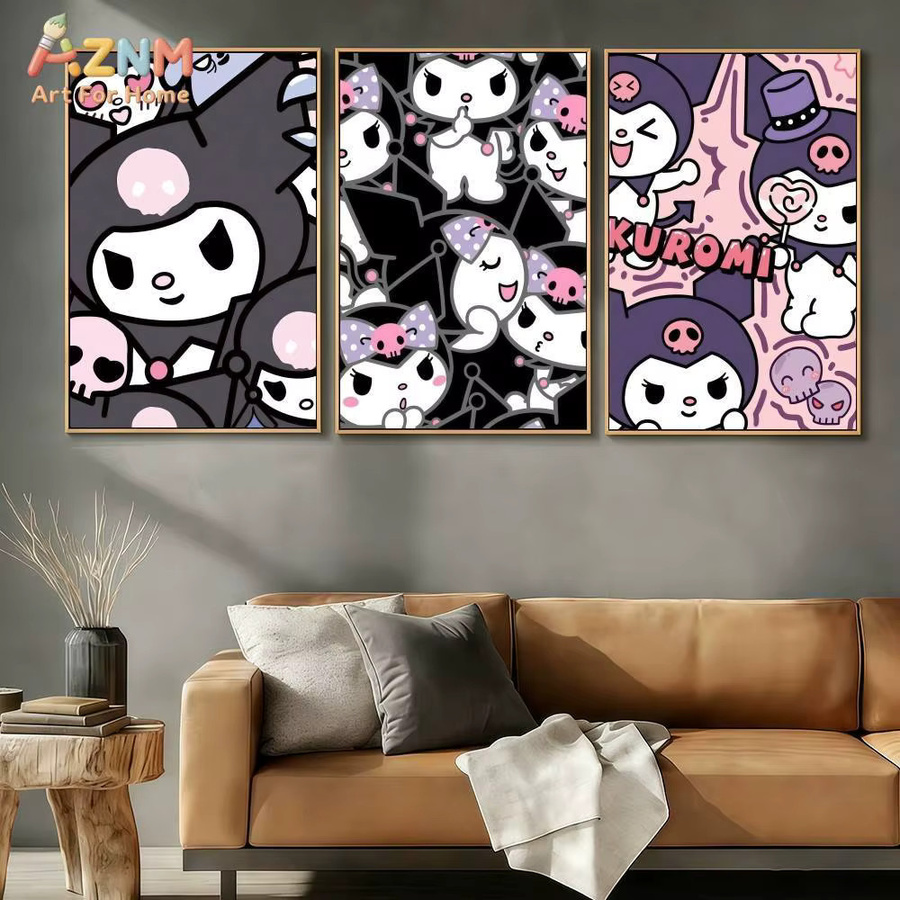 AZNM Kuromi Cartoon Leinwand-Wandkunst mit Sanrio-Charakter und Totenkopf-Motiv, ungerahmtes Druckposter in Mehrfarbig - Bild 2