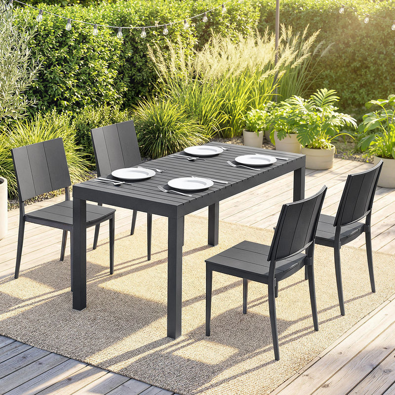 Outsunny Gartenmöbel Set 5-teilig mit Tisch und 4 Stapelstühlen im Lamelldesign, wetterfeste Sitzgruppe für Garten, Balkon und Terrasse, Anthrazit - Bild 2