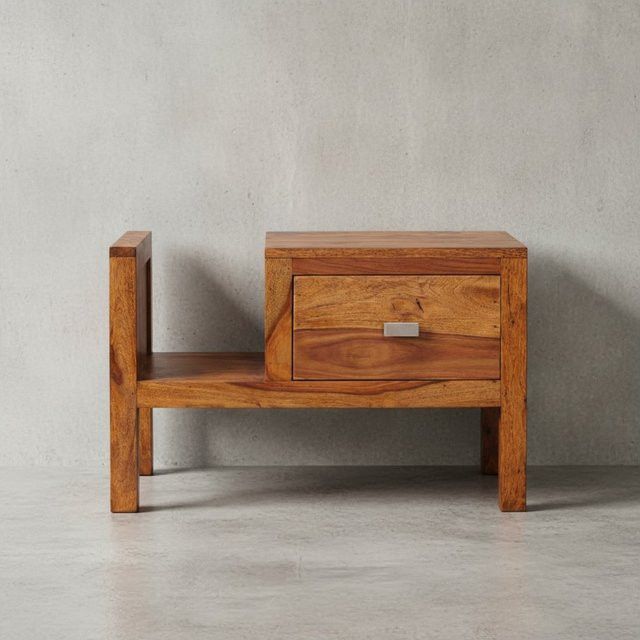KADIMA DESIGN Nachtkonsole aus Massivholz Sheesham in Braun mit Schublade und Ablage im Landhaus-Stil, B/T/H: 40 x 30 x 60 cm - Bild 1