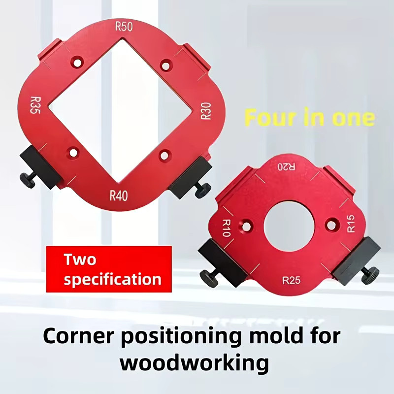 GDART 2-teiliges 4-in-1 Schablonen-Set aus Aluminium in Rot für Holzbearbeitungsfräser zur Arc Corner Positionierung (R10-R50) - Bild 2