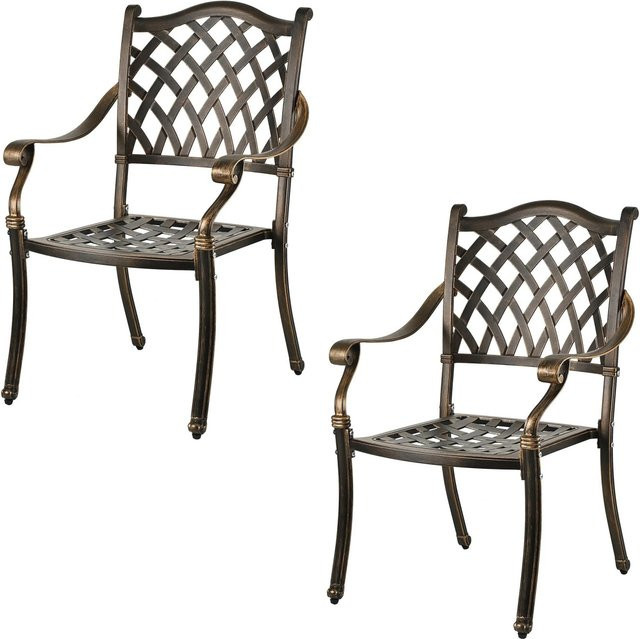 Relaxdays Gartenstuhl 2er Set aus Aluminiumguss in Schwarz und Bronze mit Armlehnen und Flechtoptik im Vintage-Look, Höhe: 91 cm, Breite: 63 cm, Tiefe: 63 cm - Bild 1